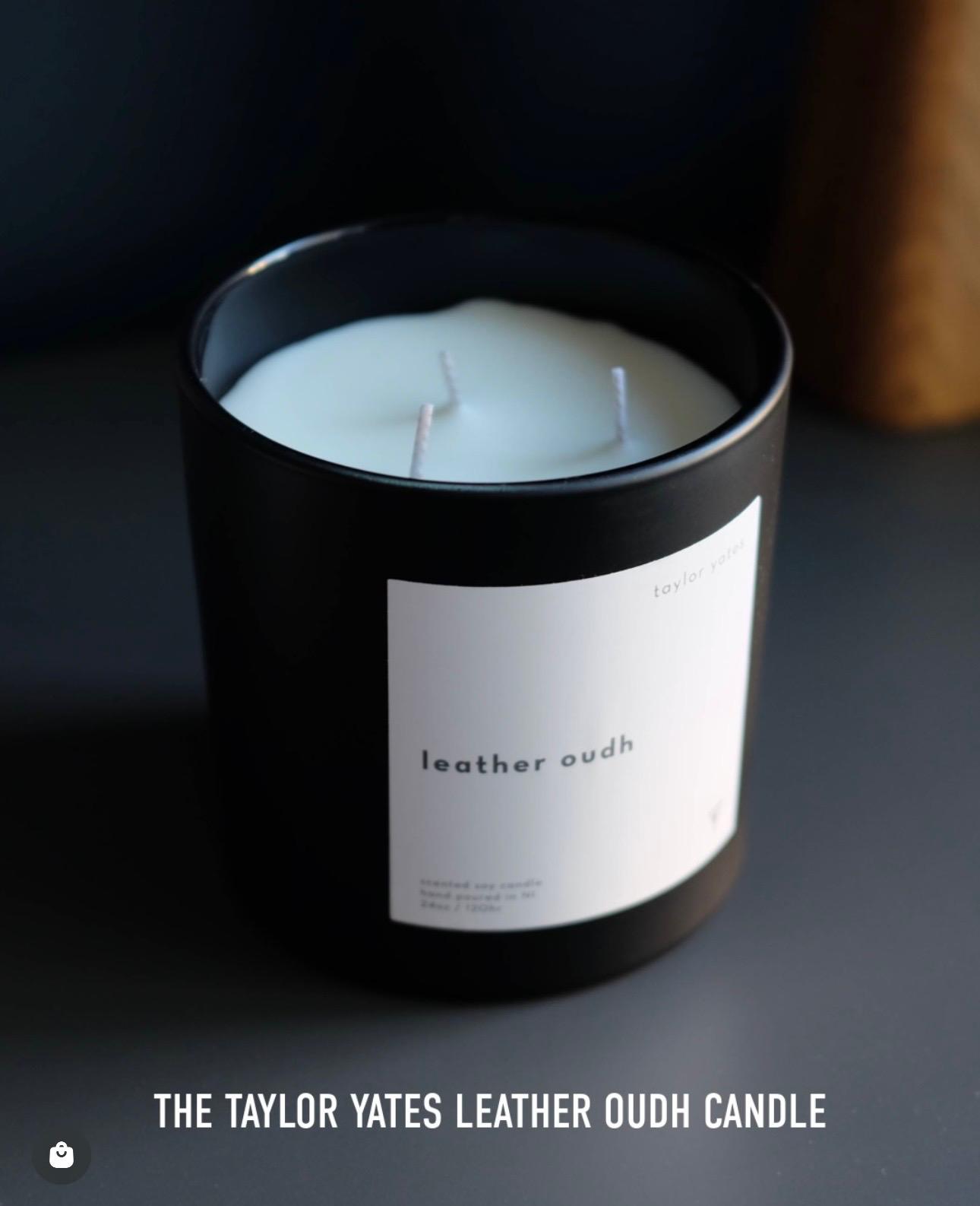Taylor Yates Leather Oudh Candle, hand crafted bespoke candle